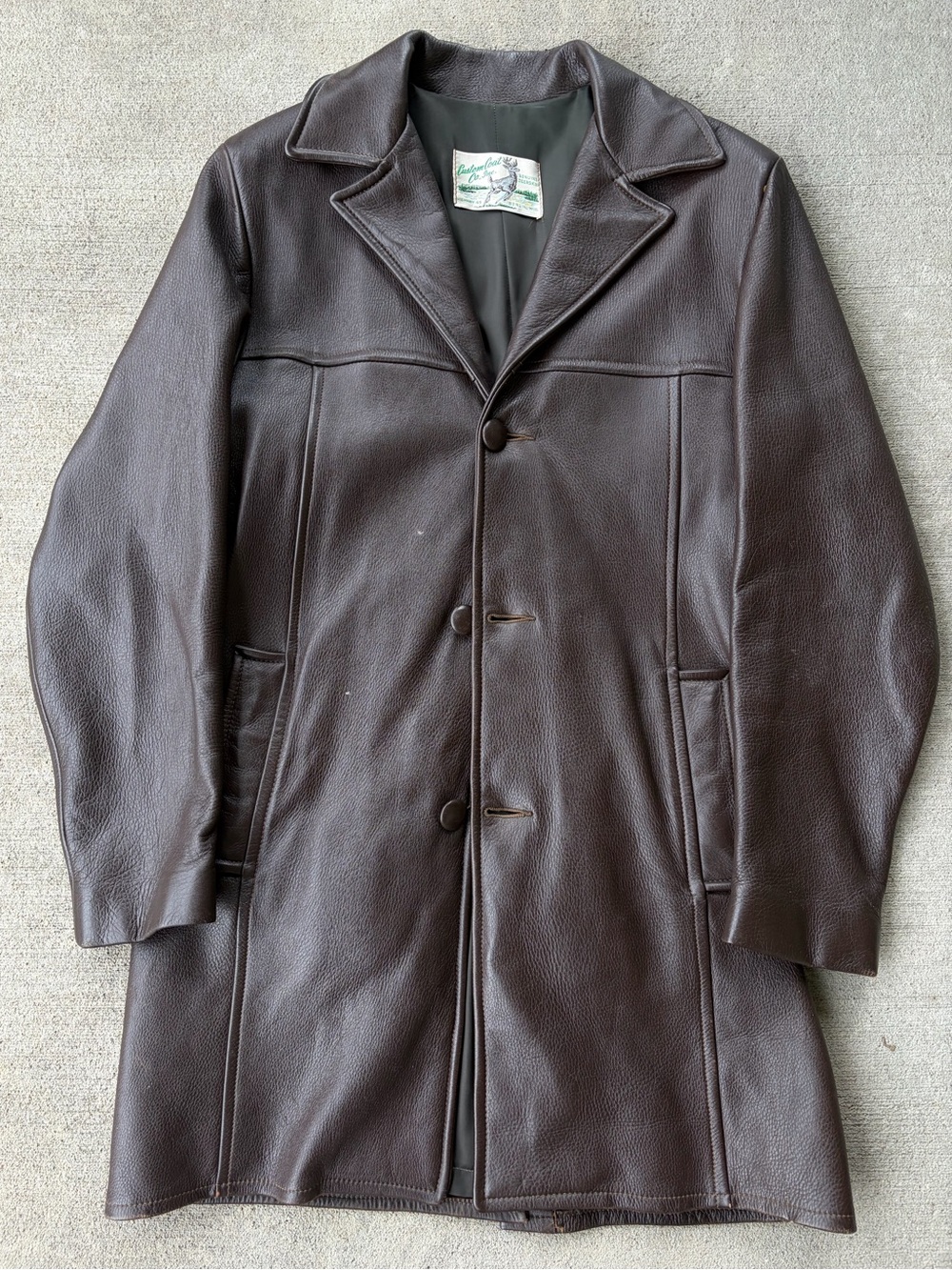 Vintage 60s 70s Custom Coat Co Berlin WI Brown Deerskin Leather Car Coat Jacket